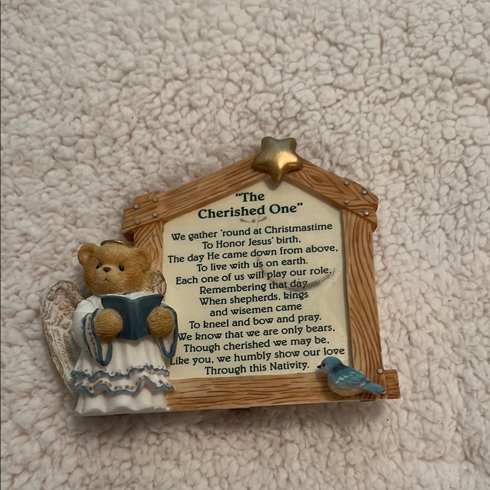 Cherished Teddies Nativity Plaque with Brown and Blue Accents